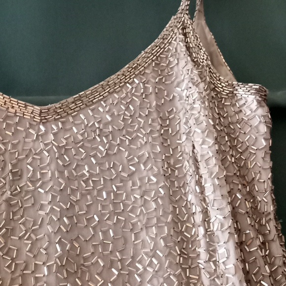 Georgous floor length entirely beaded silver gown... slight stained armpits... - Picture 3 of 6